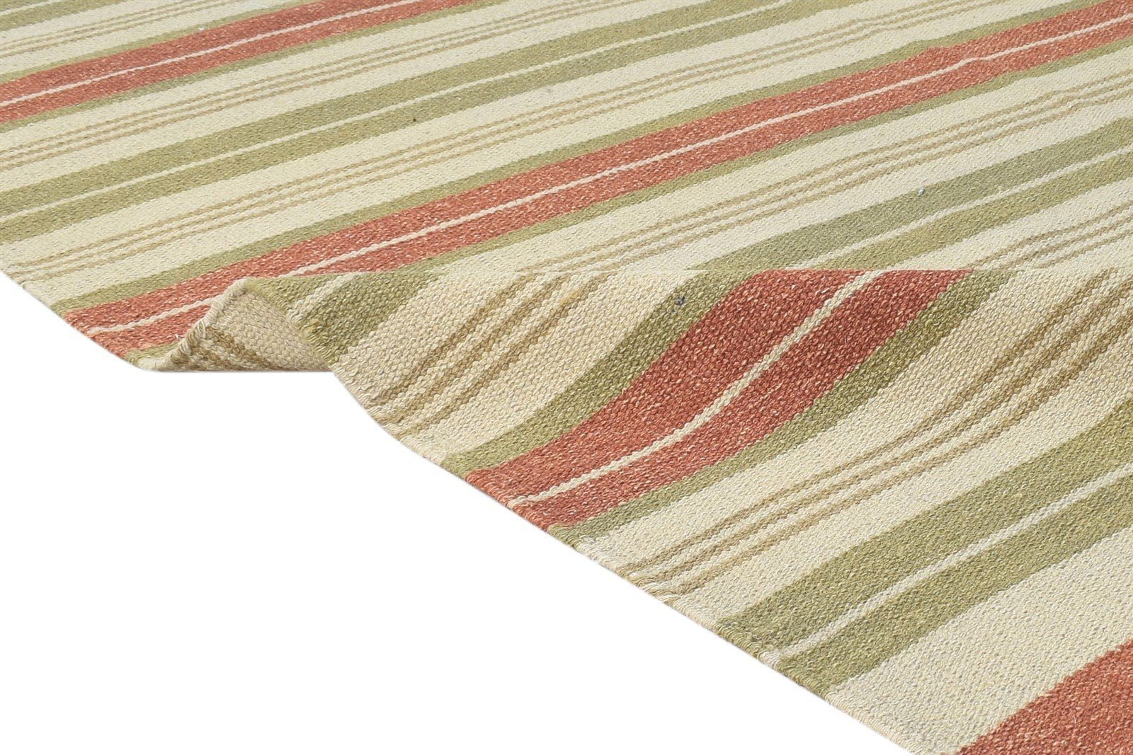 Beige Wool Rug 5' X 8' Modern Dhurrie Scandinavian Striped Room Size Carpet 7865194676373