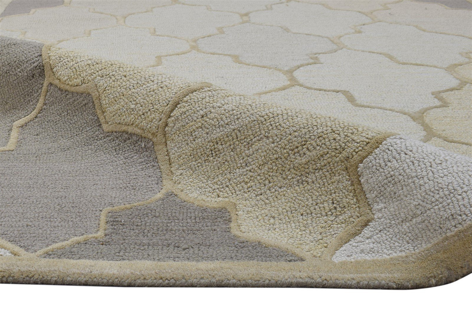 Beige Wool Rug 5' X 8' Modern Hand Tufted Moroccan Trellis Room Size Carpet 7864244011157