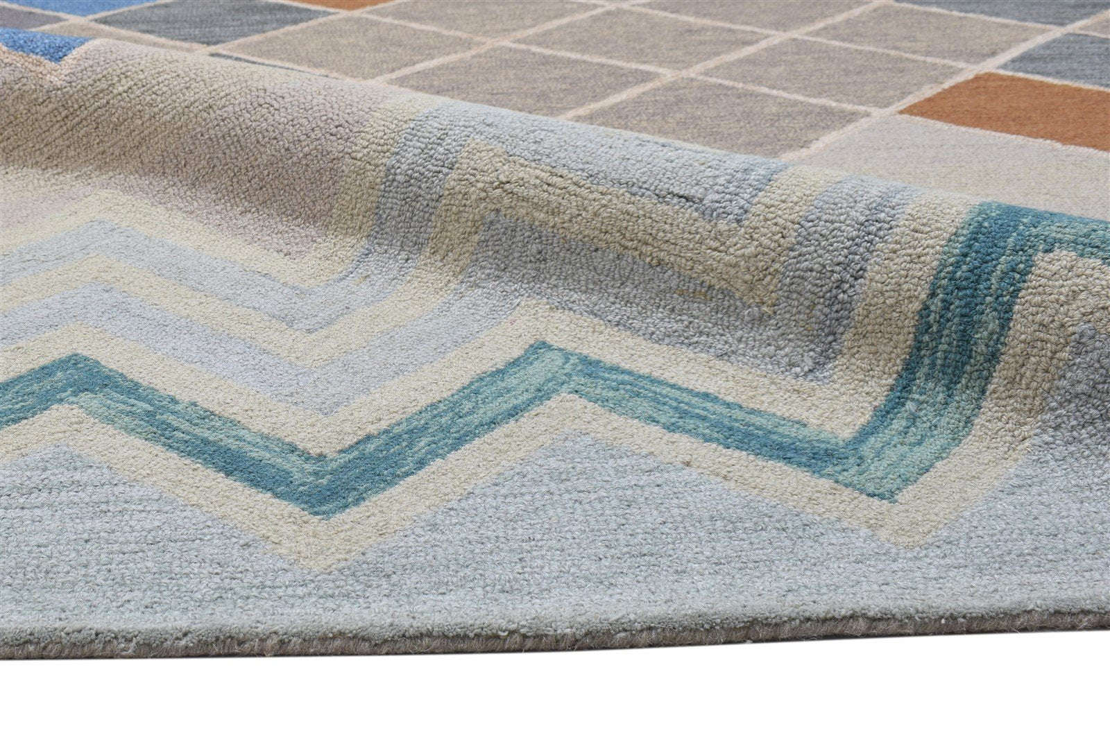 Beige Wool Rug 5' X 8' Modern Hand Tufted Scandinavian Chevron Room Size Carpet 7864097669269