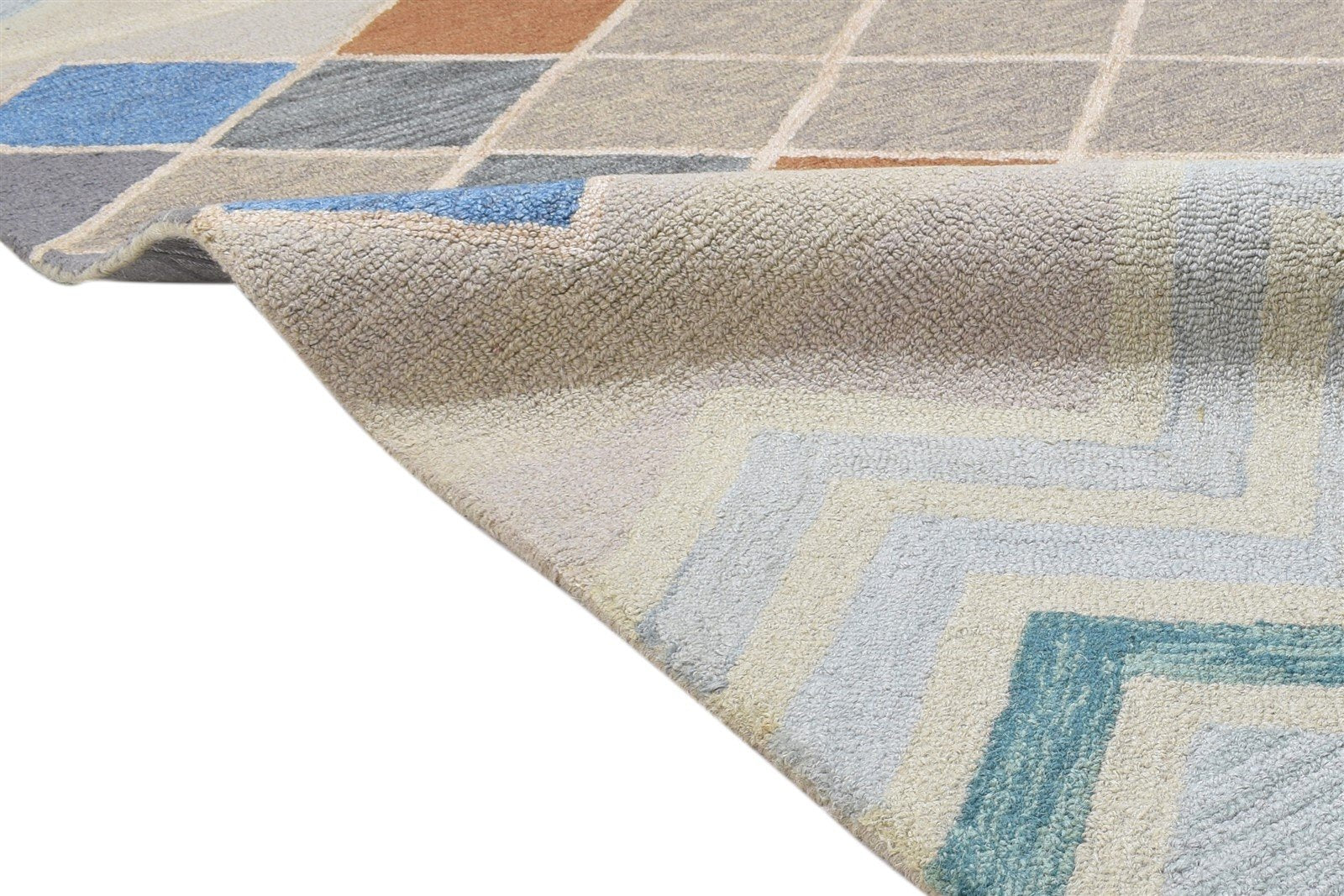 Beige Wool Rug 5' X 8' Modern Hand Tufted Scandinavian Chevron Room Size Carpet 7864097669269
