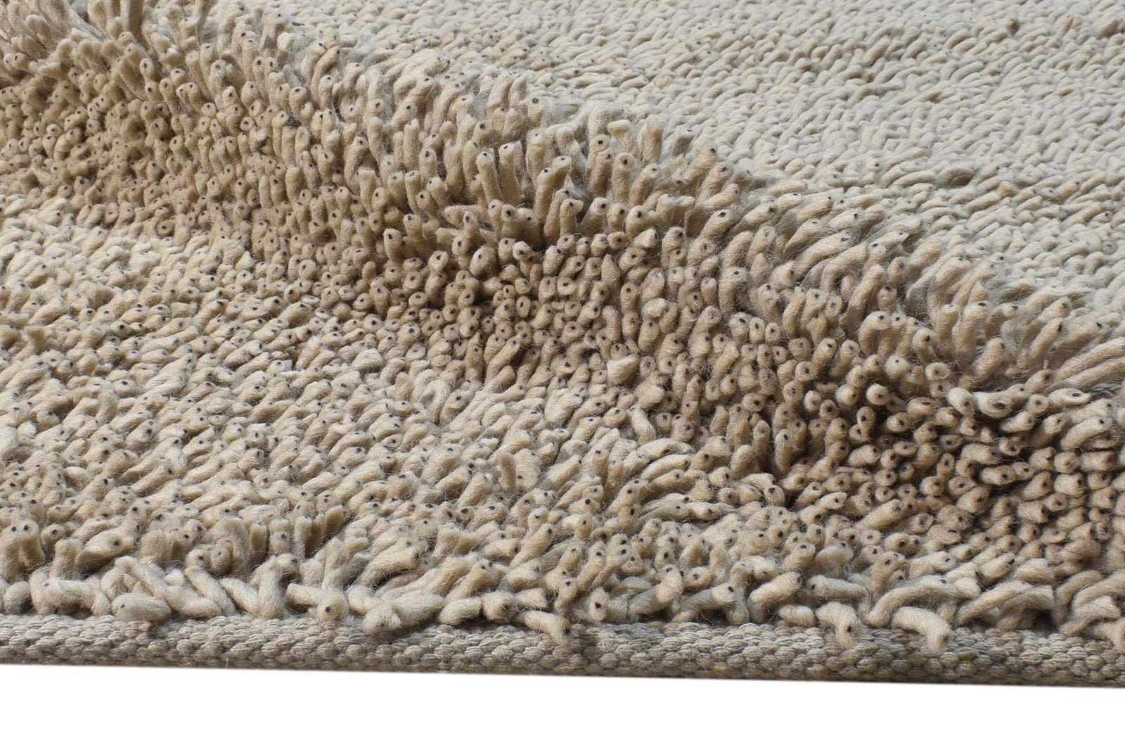Beige Wool Rug 5' X 8' Shag Hand Knotted Scandinavian Solid Room Size Carpet 7865245368469