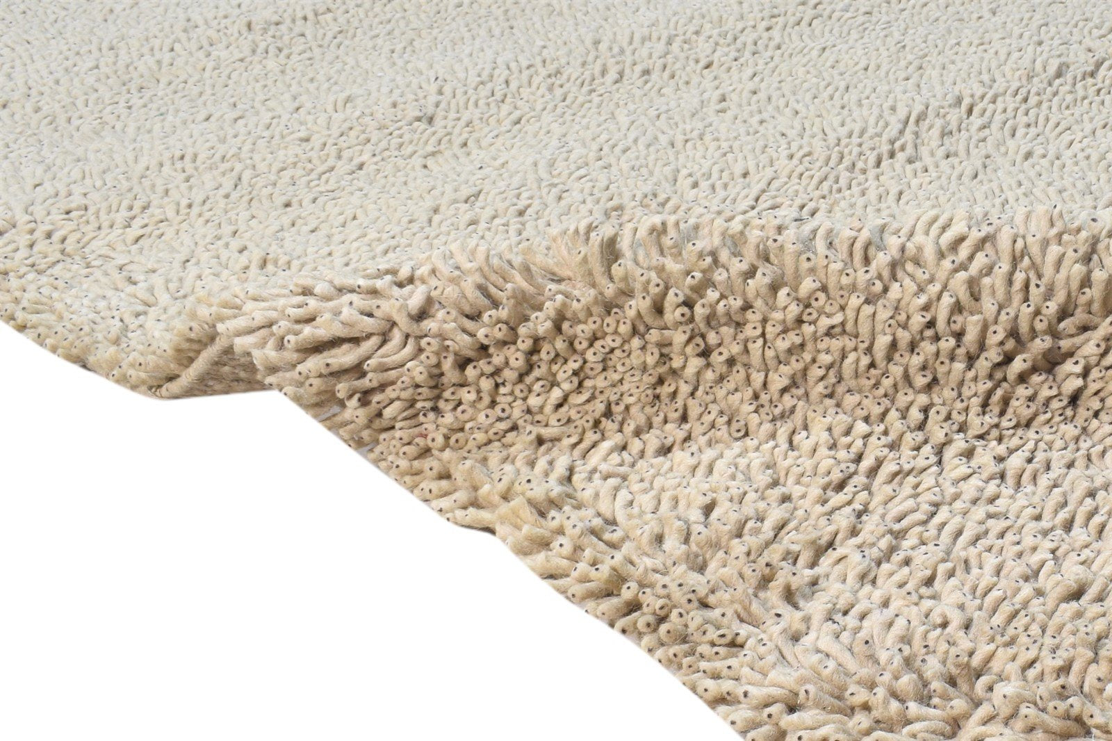 Beige Wool Rug 5' X 8' Shag Hand Knotted Scandinavian Solid Room Size Carpet 7865245368469