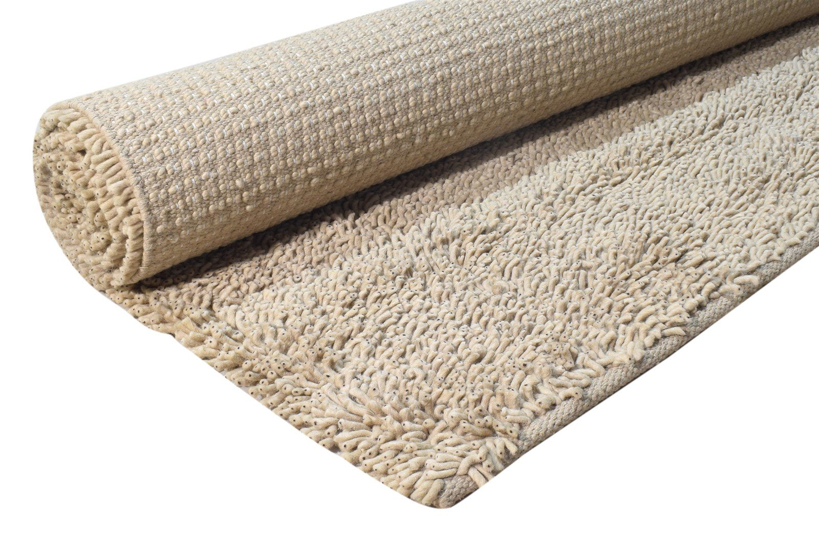 Beige Wool Rug 5' X 8' Shag Hand Knotted Scandinavian Solid Room Size Carpet 7865245368469