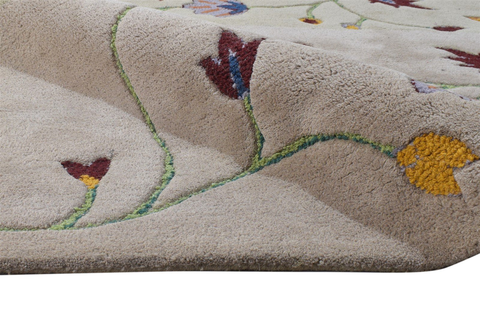 Beige Wool Rug 6' X 8' Modern Hand Tufted French Floral Room Size Carpet 7864996069525