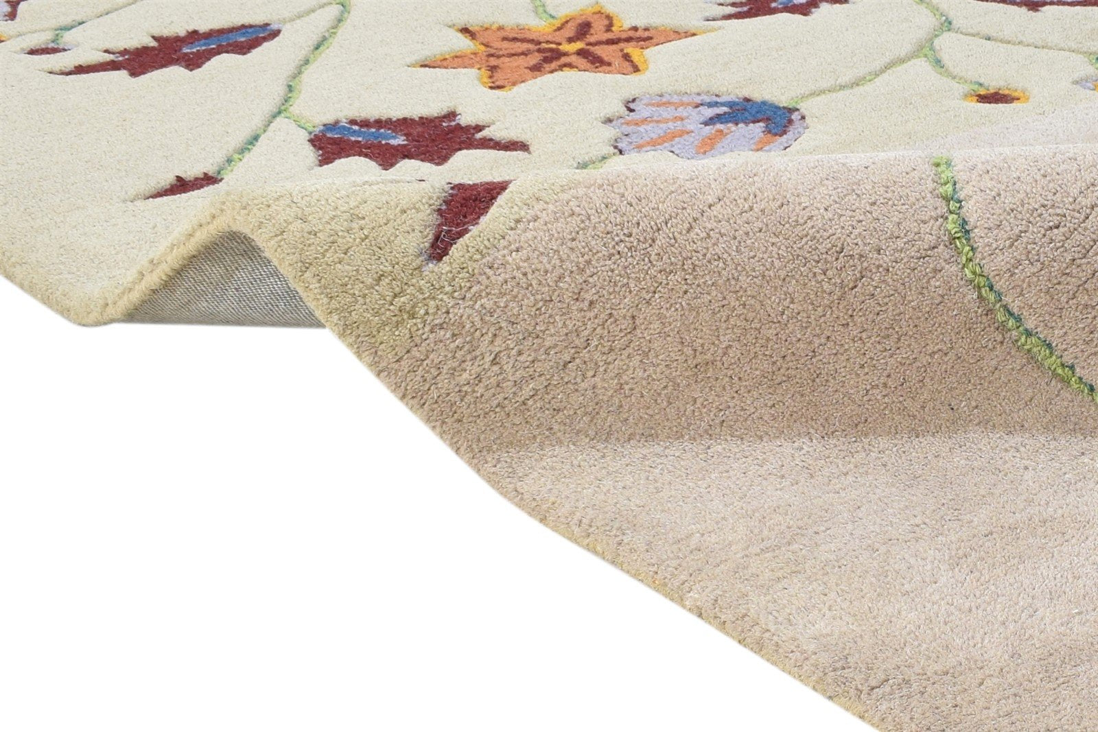 Beige Wool Rug 6' X 8' Modern Hand Tufted French Floral Room Size Carpet 7864996069525