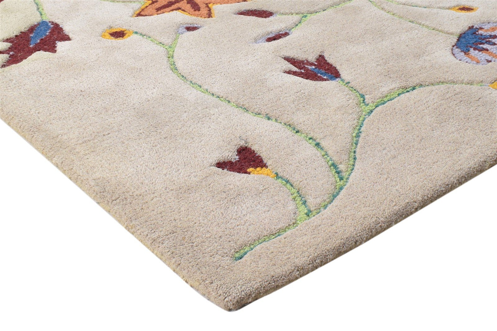 Beige Wool Rug 6' X 8' Modern Hand Tufted French Floral Room Size Carpet 7864996069525