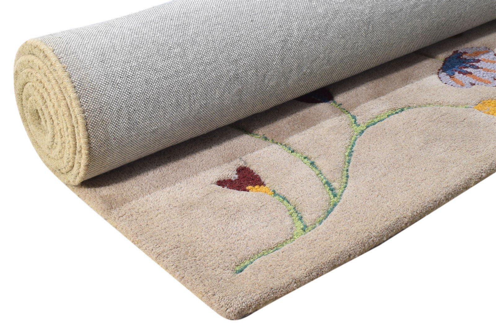 Beige Wool Rug 6' X 8' Modern Hand Tufted French Floral Room Size Carpet 7864996069525