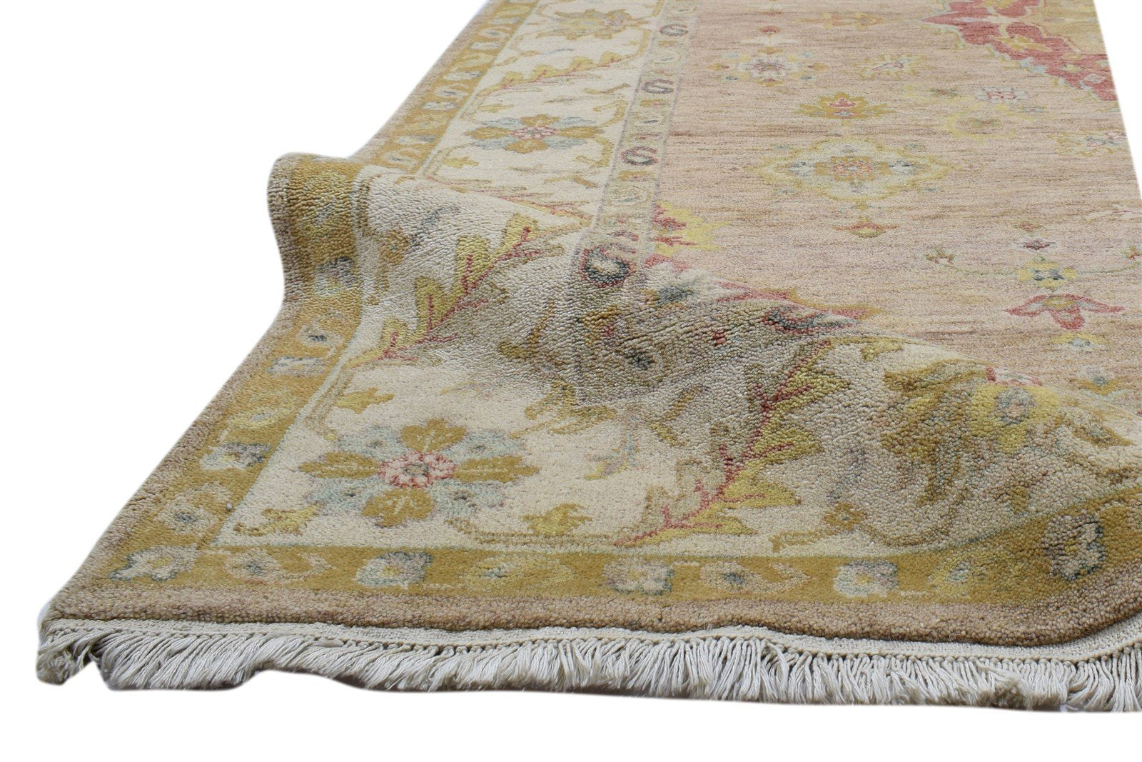 Beige Wool Rug 6' X 9' Persian Hand Knotted Kashan Oriental Room Size Carpet 7860701560981