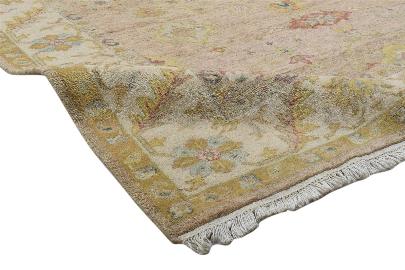 Beige Wool Rug 6' X 9' Persian Hand Knotted Kashan Oriental Room Size Carpet 7860701560981