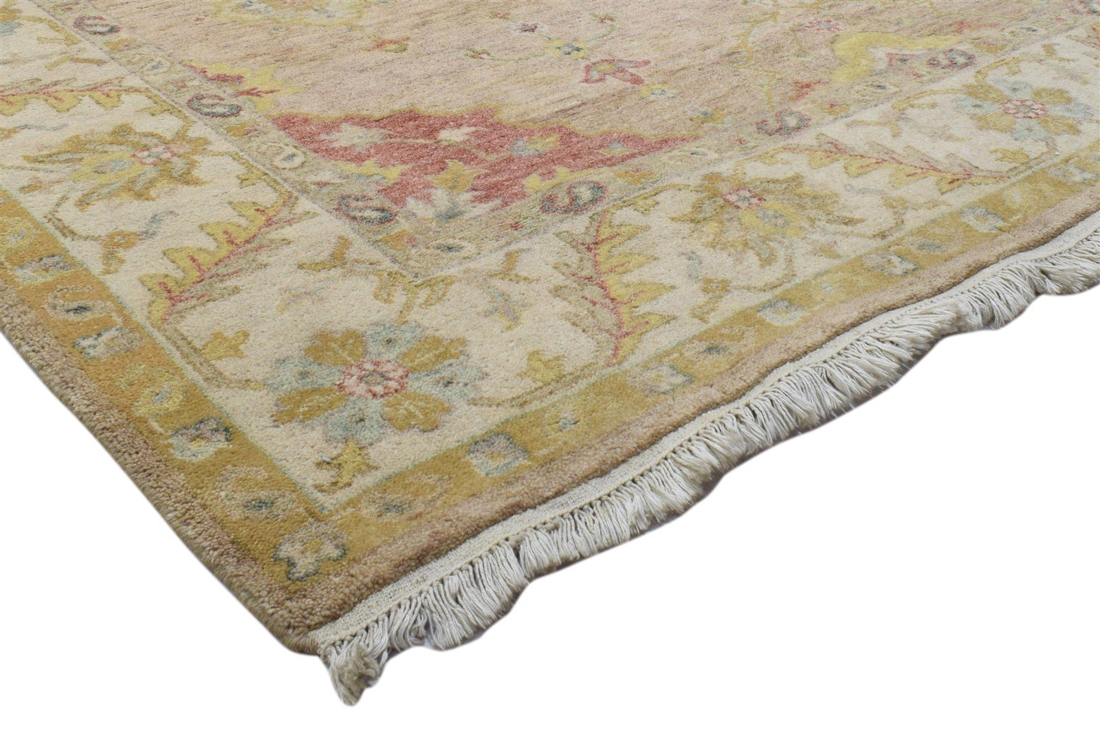 Beige Wool Rug 6' X 9' Persian Hand Knotted Kashan Oriental Room Size Carpet 7860701560981