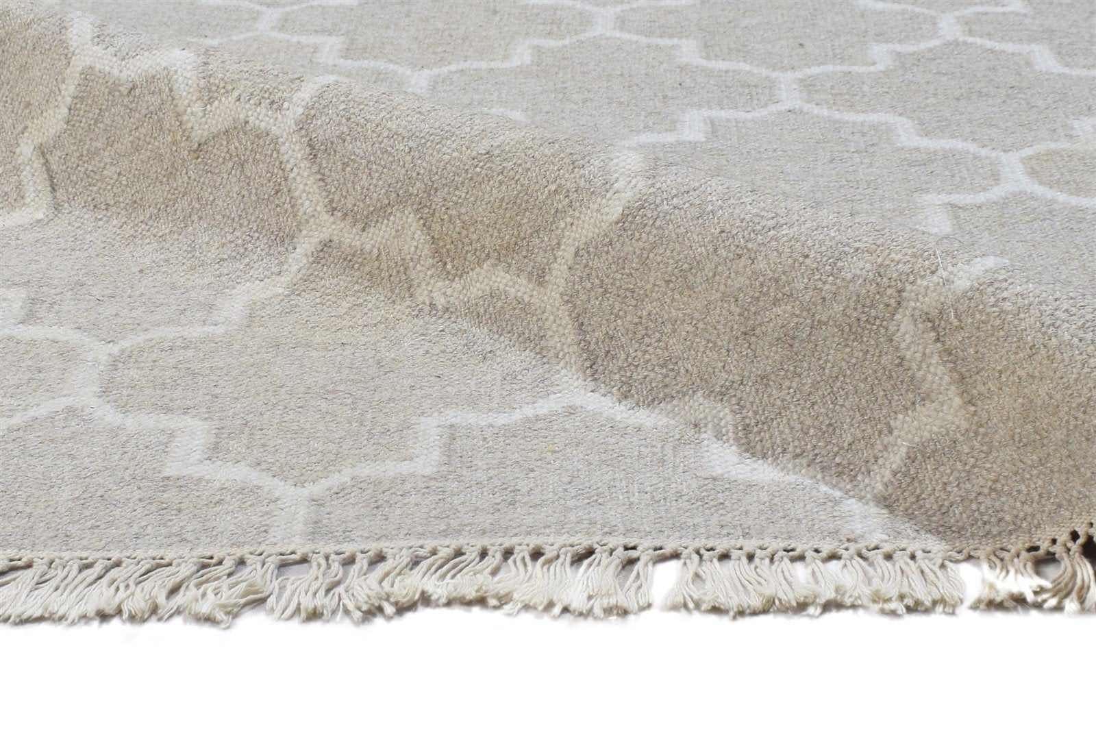 Beige Wool Rug 8' X 10' Modern Dhurrie Moroccan Trellis Large Carpet 7864777244821