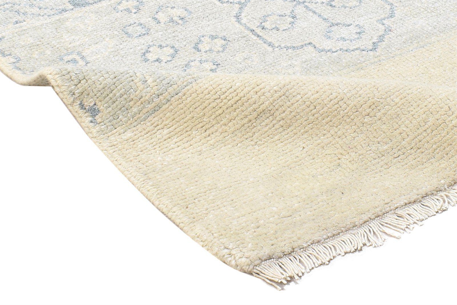 Beige Wool Silk Rug 2' X 2' Persian Hand Knotted Oushak Oriental Small Carpet 7864122081429