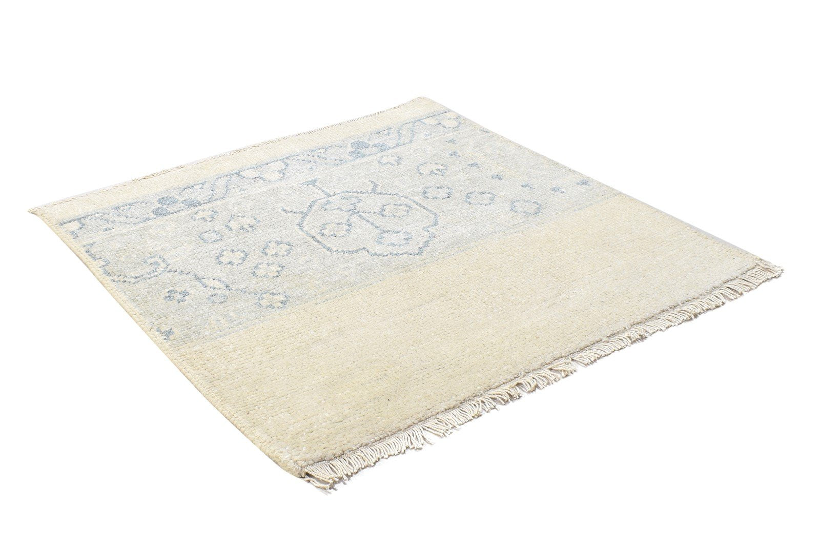 Beige Wool Silk Rug 2' X 2' Persian Hand Knotted Oushak Oriental Small Carpet 7864122081429