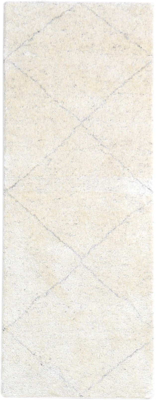 Beige Wool Silk Rug 2' X 5' Shag Hand Knotted Moroccan Diamond Small Carpet 7865143361685