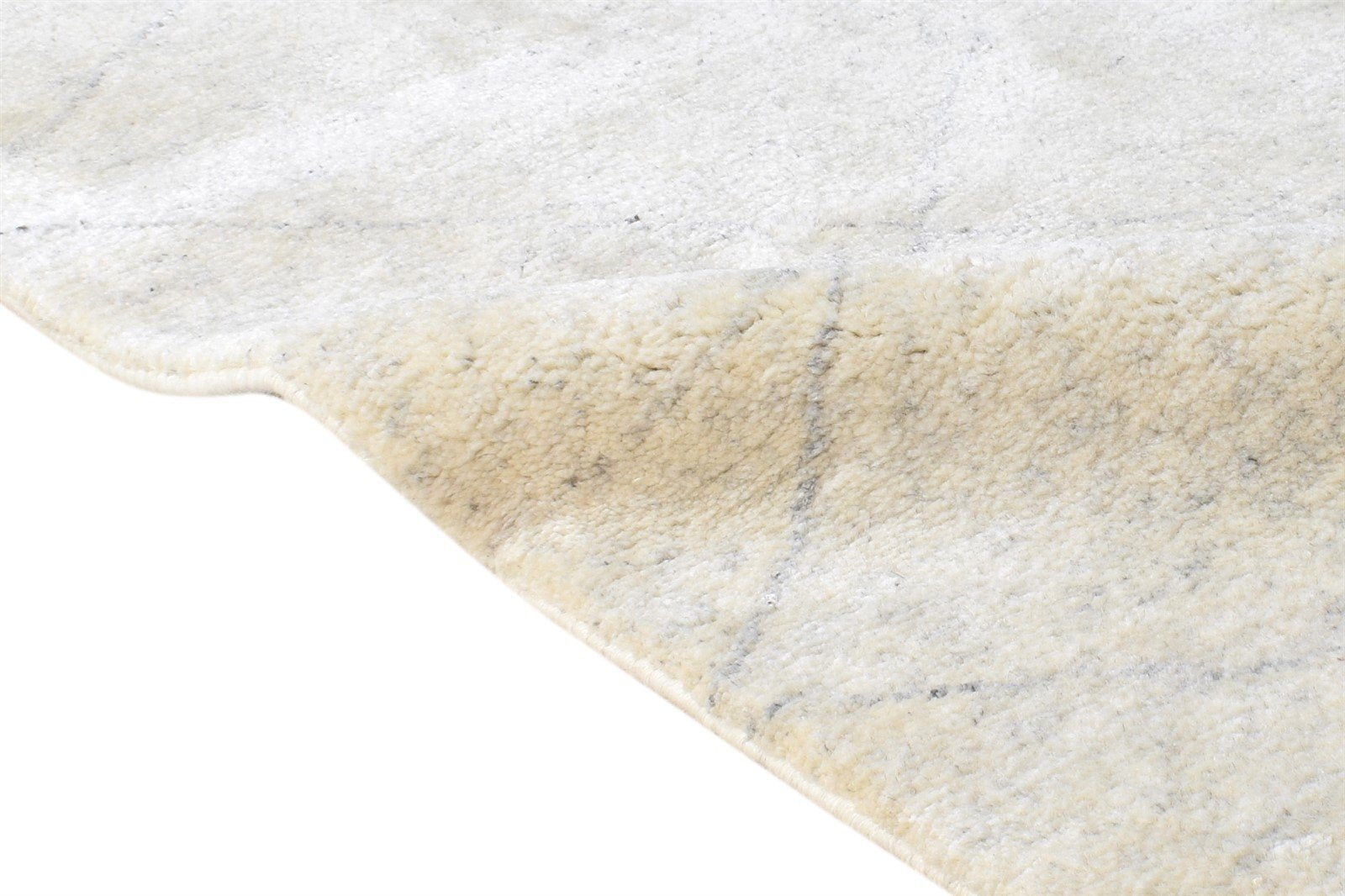 Beige Wool Silk Rug 2' X 5' Shag Hand Knotted Moroccan Diamond Small Carpet 7865143361685