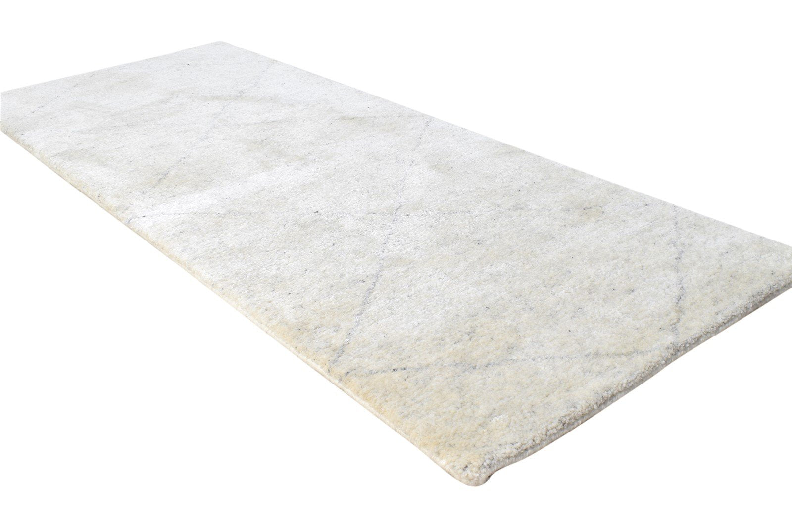 Beige Wool Silk Rug 2' X 5' Shag Hand Knotted Moroccan Diamond Small Carpet 7865143361685