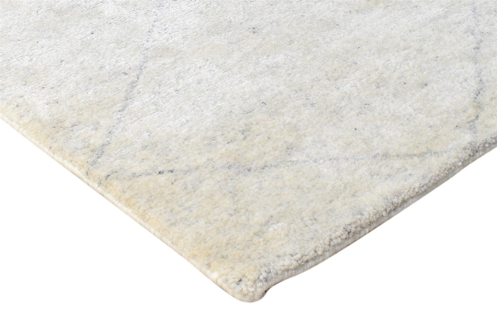 Beige Wool Silk Rug 2' X 5' Shag Hand Knotted Moroccan Diamond Small Carpet 7865143361685