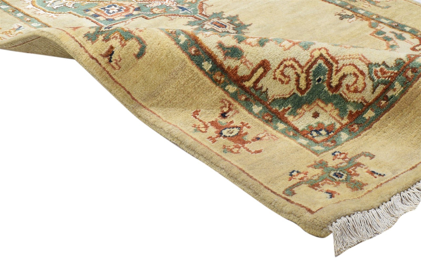 Beige Wool / Silk Rug 3' X 9' Persian Hand Knotted Oushak Oriental Small Runner 7864089116821
