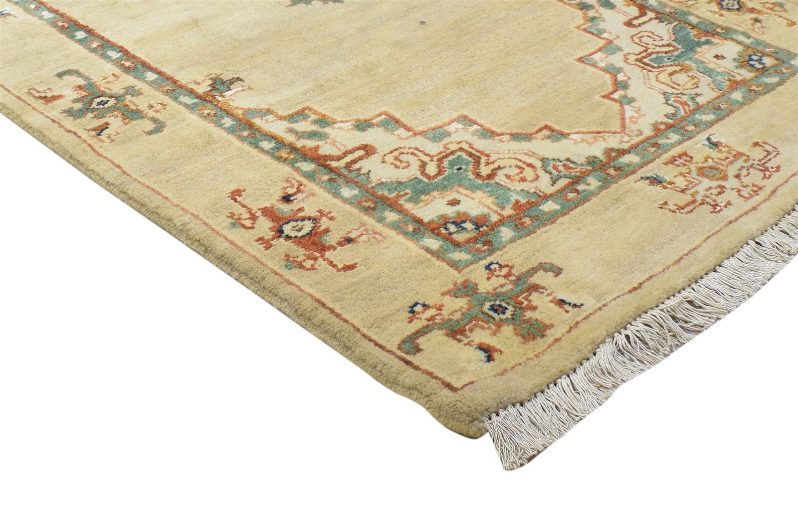 Beige Wool / Silk Rug 3' X 9' Persian Hand Knotted Oushak Oriental Small Runner 7864089116821