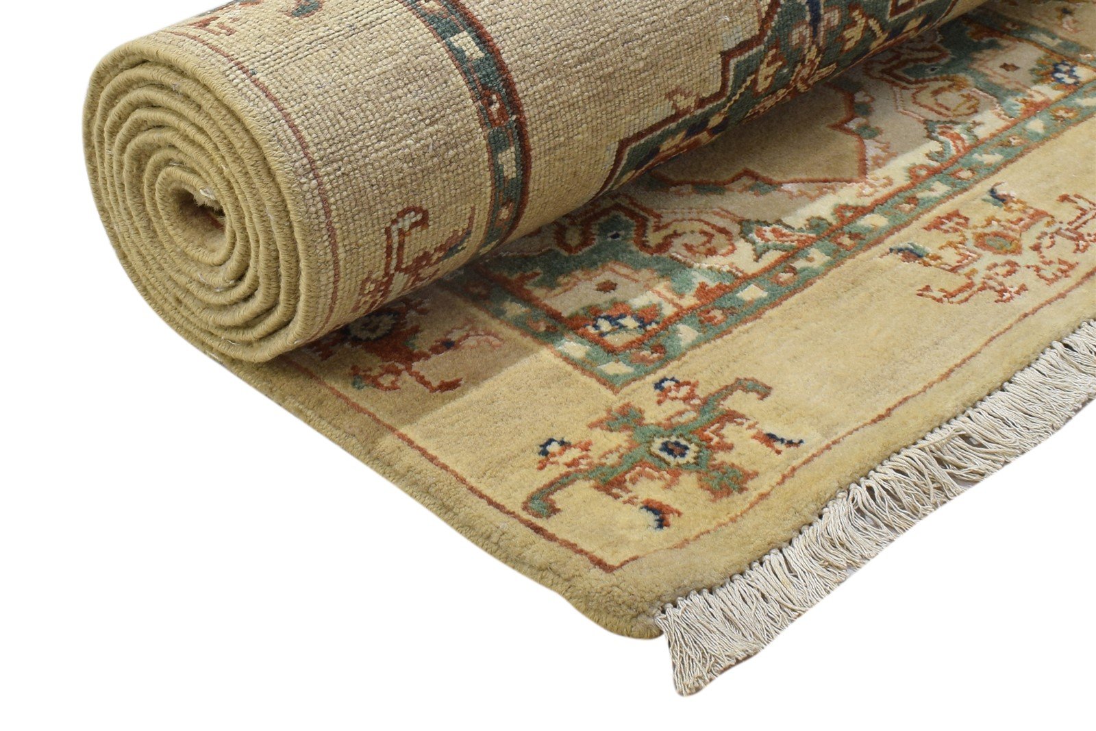Beige Wool / Silk Rug 3' X 9' Persian Hand Knotted Oushak Oriental Small Runner 7864089116821