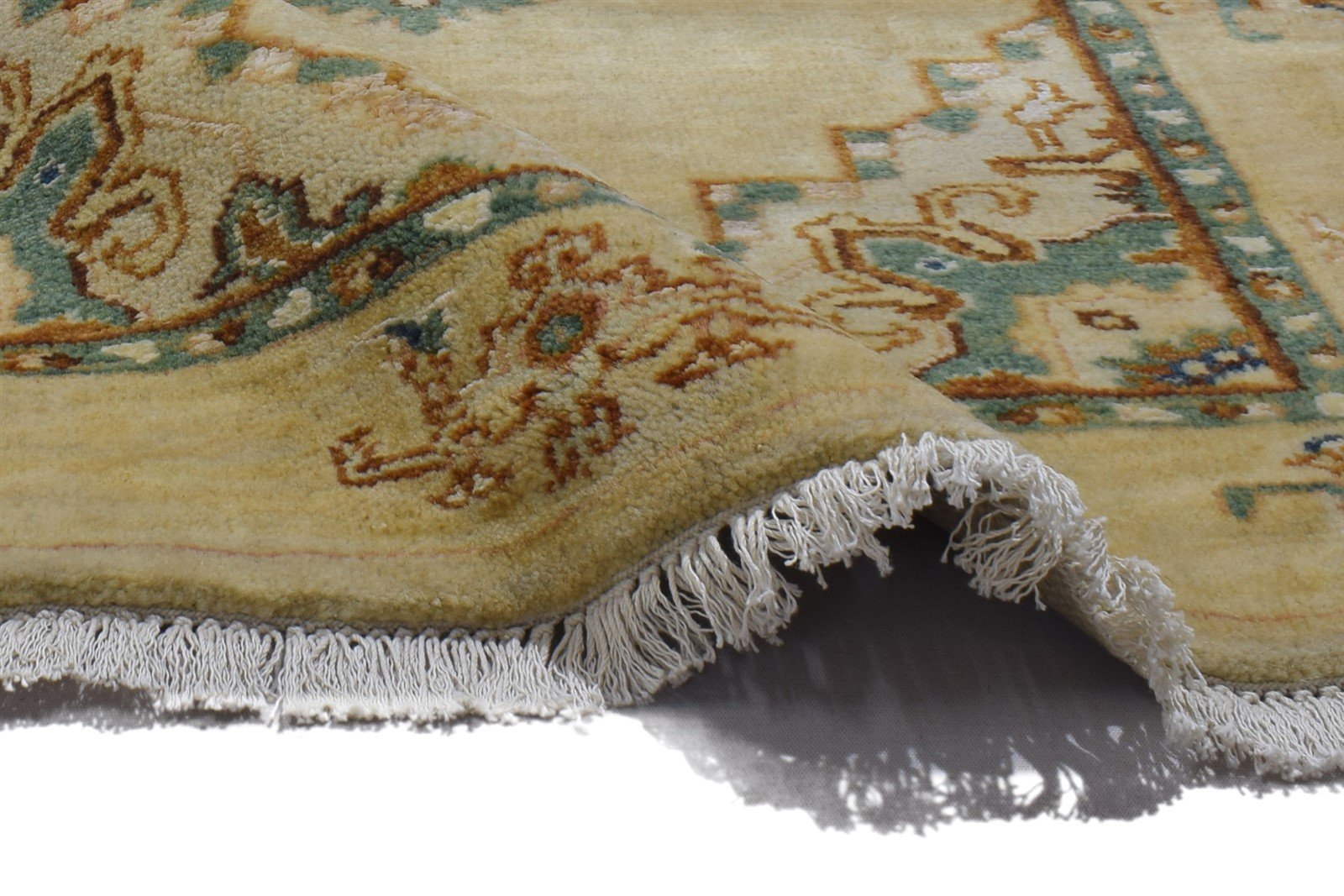 Beige Wool / Silk Rug 3X15 Persian Hand Knotted Oushak Oriental Small Runner 7864089542805