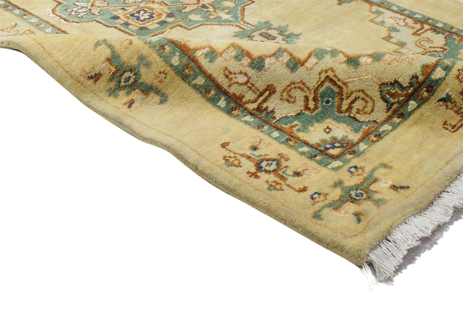 Beige Wool / Silk Rug 3X15 Persian Hand Knotted Oushak Oriental Small Runner 7864089542805