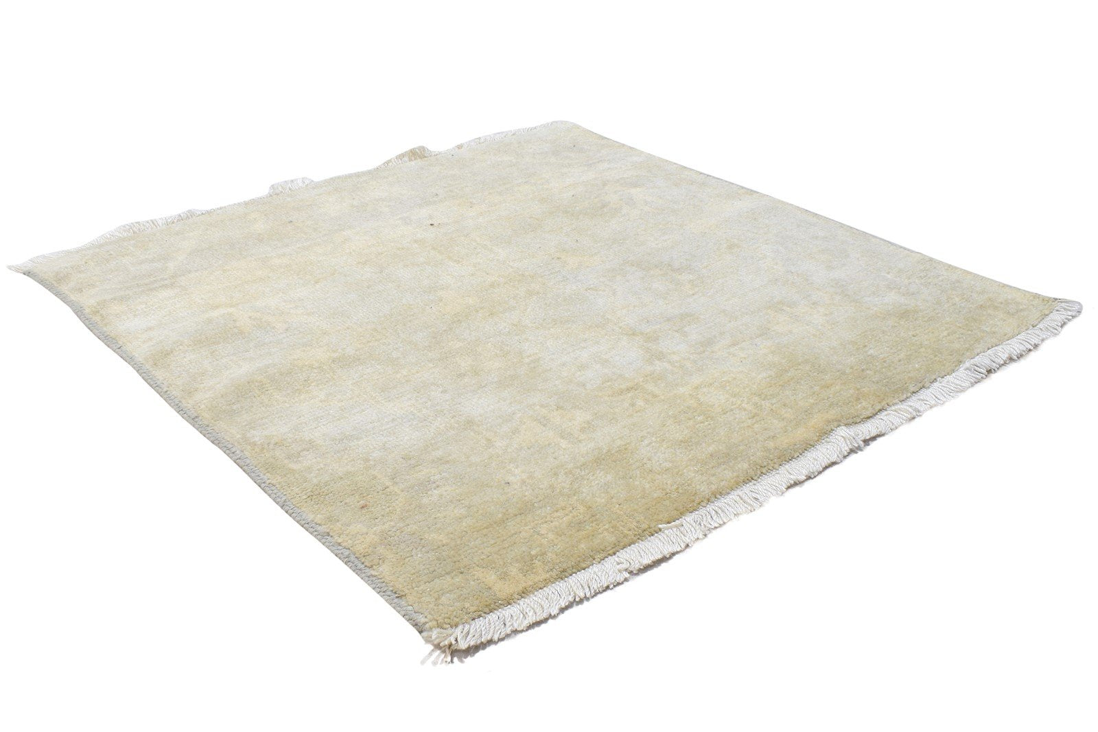 Beige Wool Silk Rug 3X3 Persian Hand Knotted Oushak Oriental Room Size Carpet 7864117887125