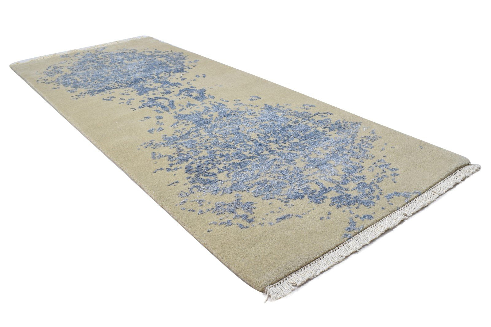 Beige Wool / Silk Rug 3X6 Modern Hand Knotted Scandinavian Abstract Small 7864100061333