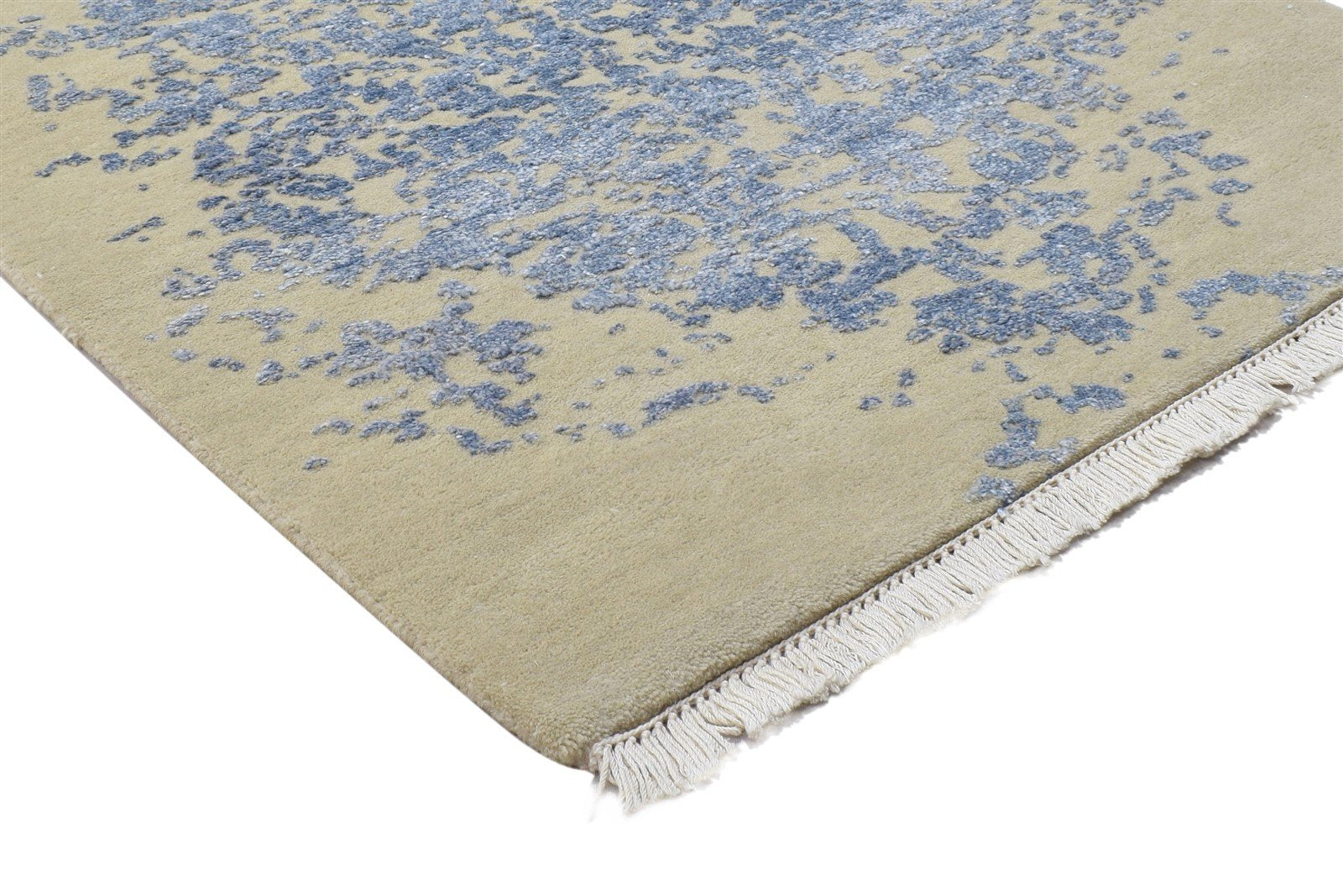 Beige Wool / Silk Rug 3X6 Modern Hand Knotted Scandinavian Abstract Small 7864100061333