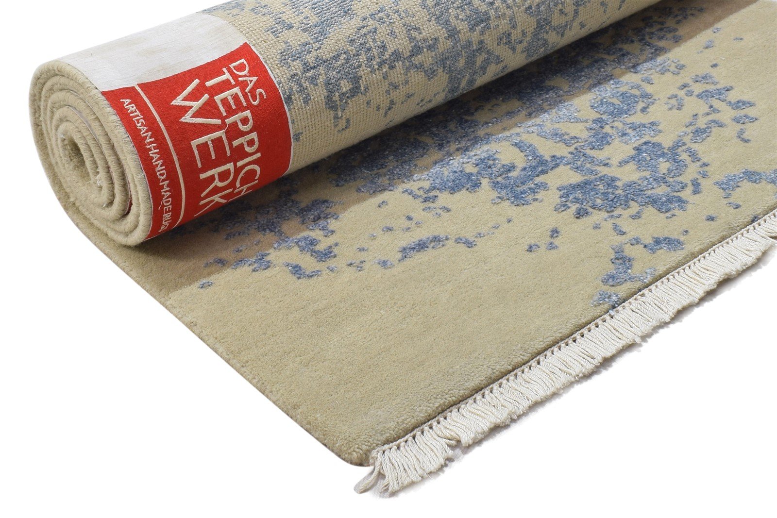 Beige Wool / Silk Rug 3X6 Modern Hand Knotted Scandinavian Abstract Small 7864100061333