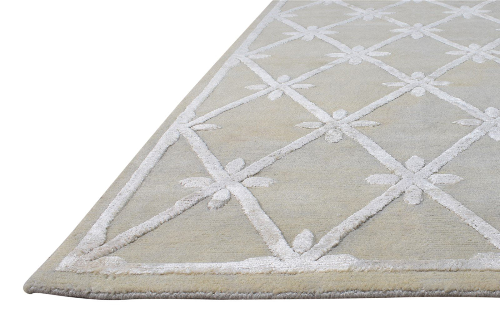 Beige Wool / Silk Rug 4X6 Modern Hand Knotted Scandinavian Nordic Room Size 7865108201621