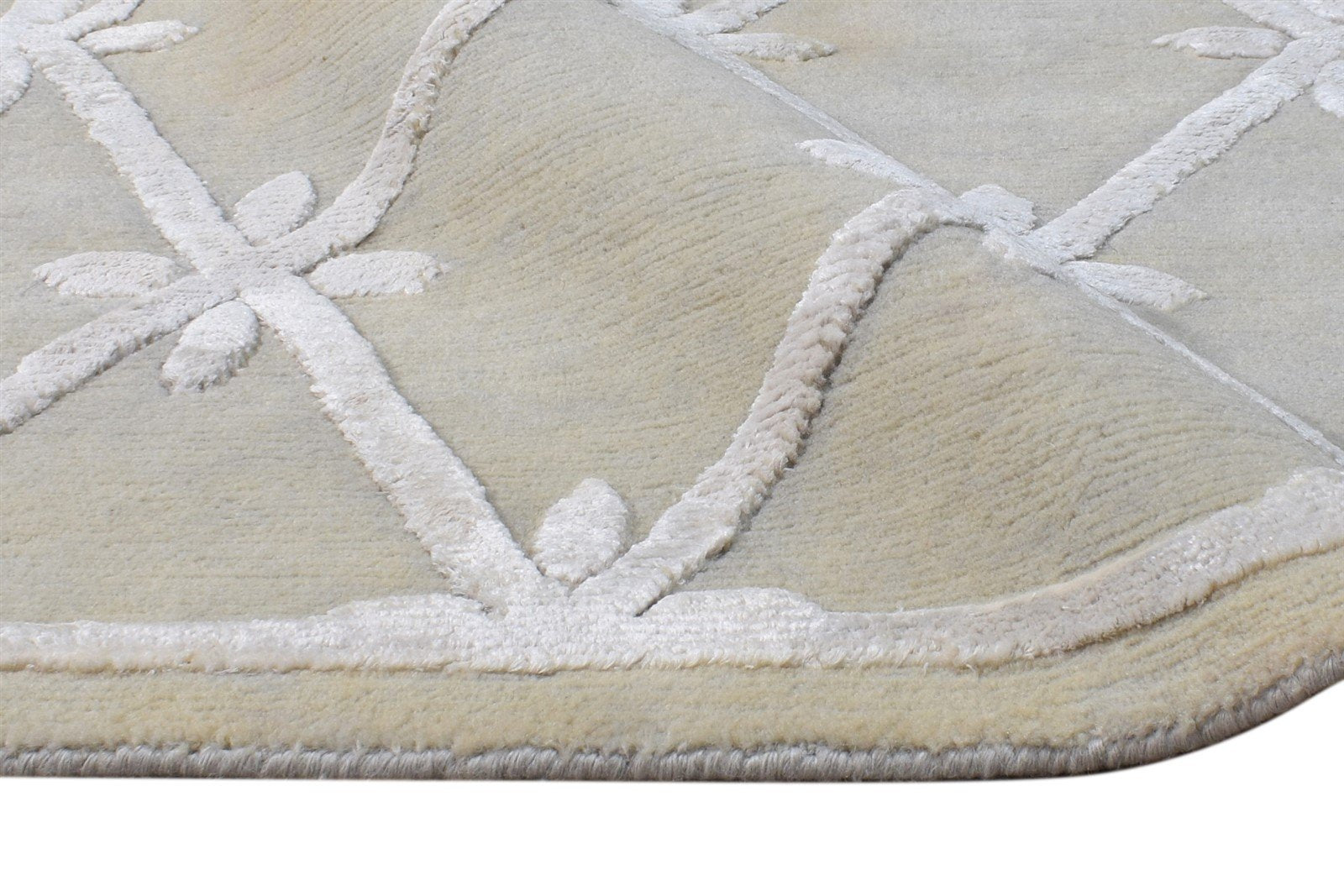 Beige Wool / Silk Rug 4X6 Modern Hand Knotted Scandinavian Nordic Room Size 7865108201621