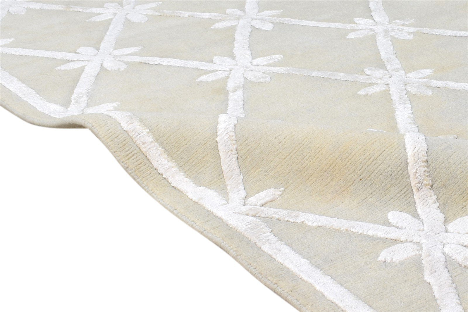 Beige Wool / Silk Rug 4X6 Modern Hand Knotted Scandinavian Nordic Room Size 7865108201621