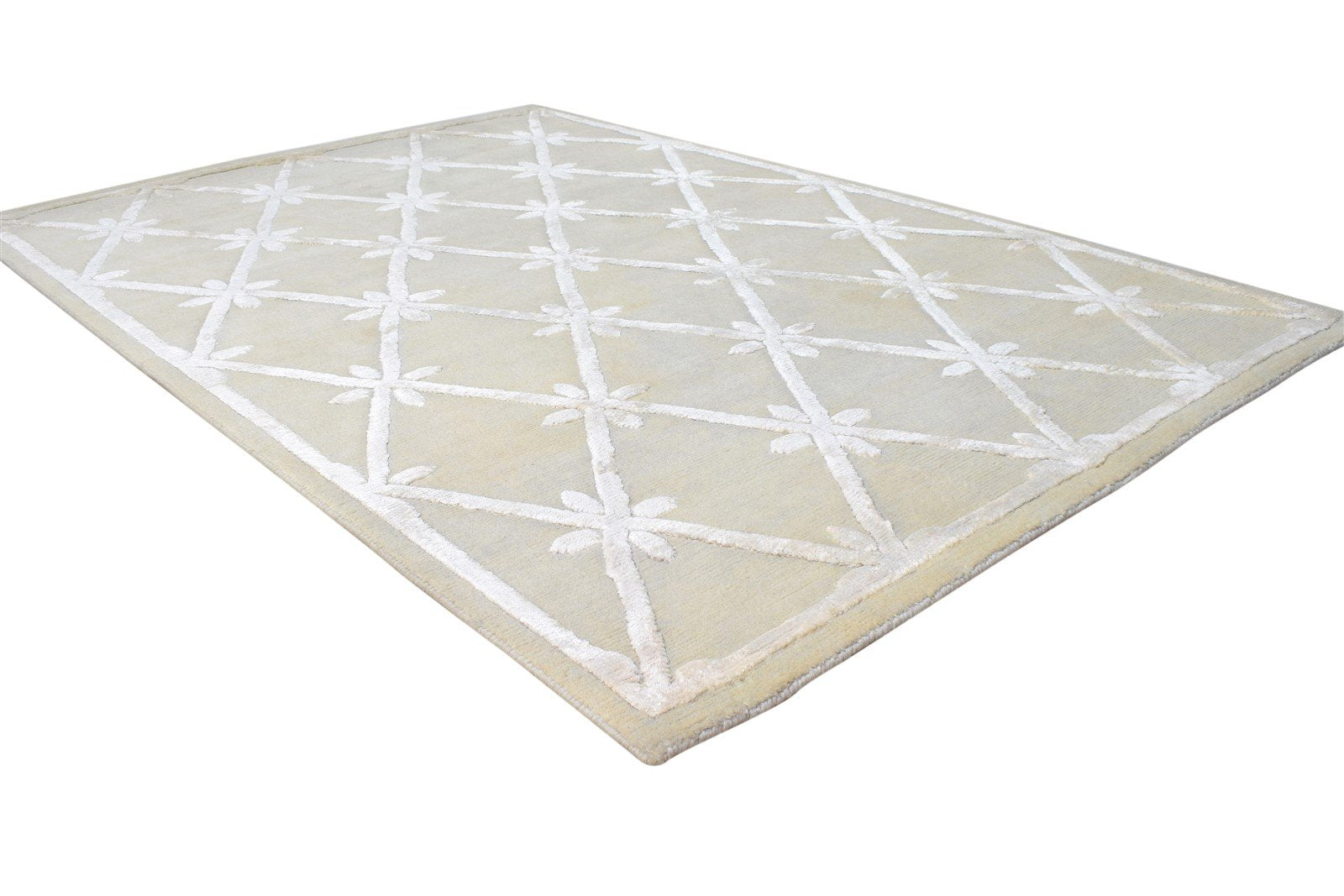 Beige Wool / Silk Rug 4X6 Modern Hand Knotted Scandinavian Nordic Room Size 7865108201621