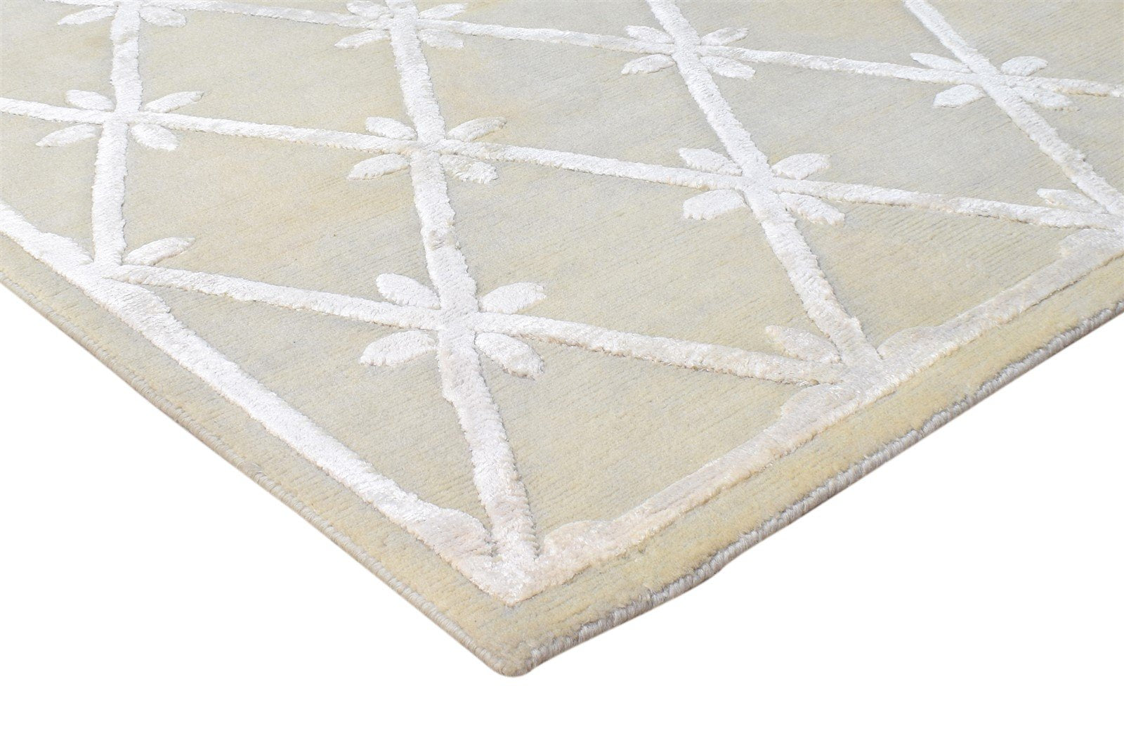 Beige Wool / Silk Rug 4X6 Modern Hand Knotted Scandinavian Nordic Room Size 7865108201621
