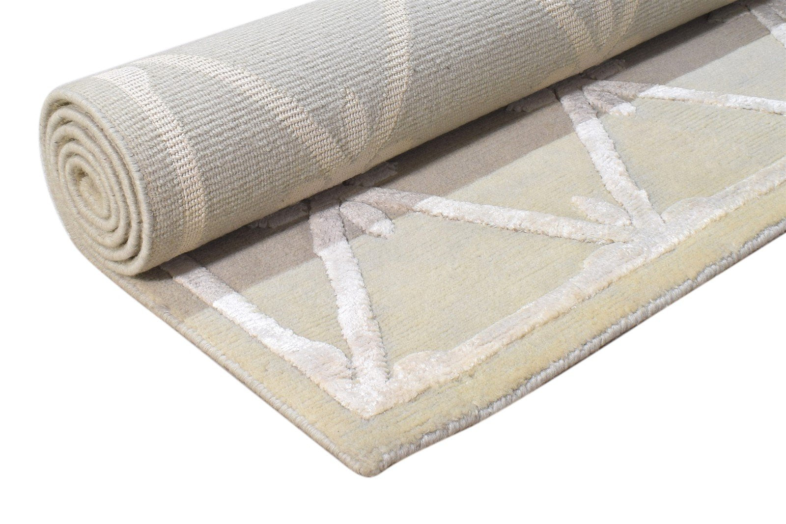 Beige Wool / Silk Rug 4X6 Modern Hand Knotted Scandinavian Nordic Room Size 7865108201621