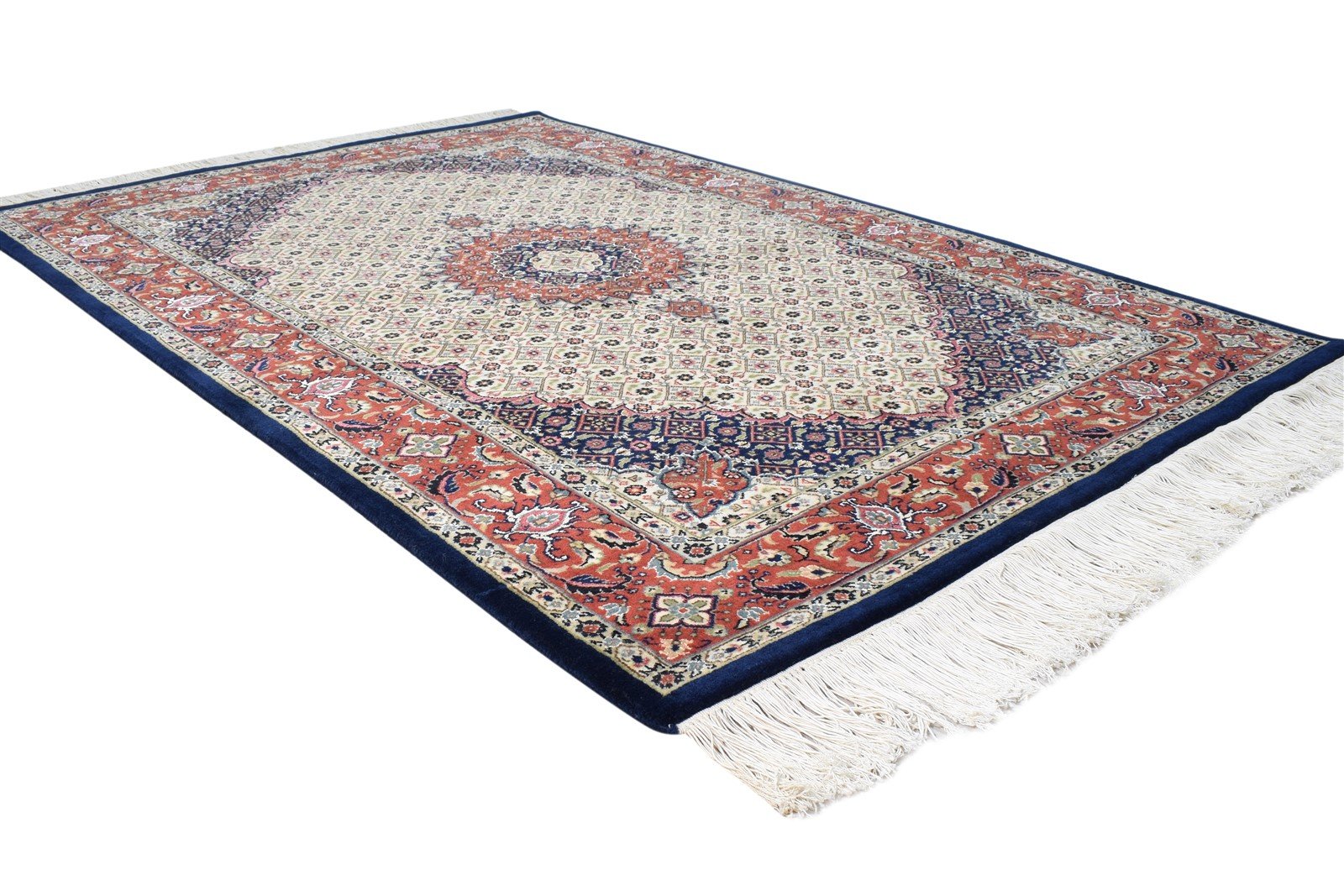 Beige Wool / Silk Rug 4X6 Persien Hand Knotted Kashan Oriental Room Size Carpet 7865129402517