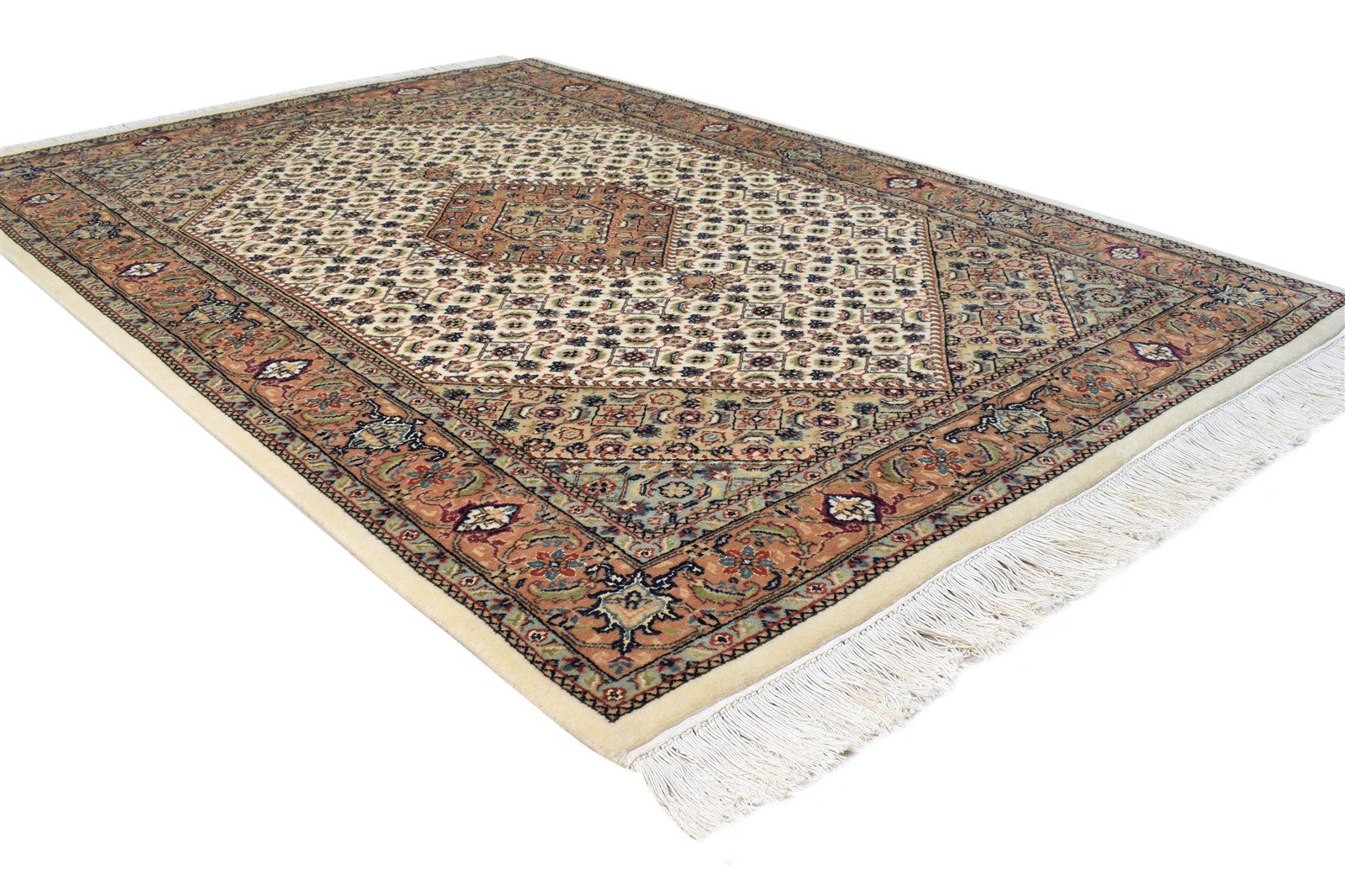 Beige Wool / Silk Rug 4X6 Persien Hand Knotted Kashan Oriental Room Size Carpet 7865129271445