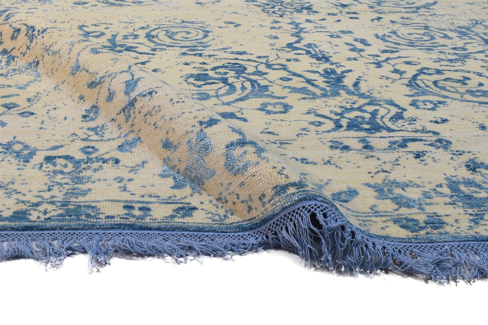 Beige Wool / Silk Rug 5X8 Modern Hand Knotted French Floral Room Size Carpet 7864312955029
