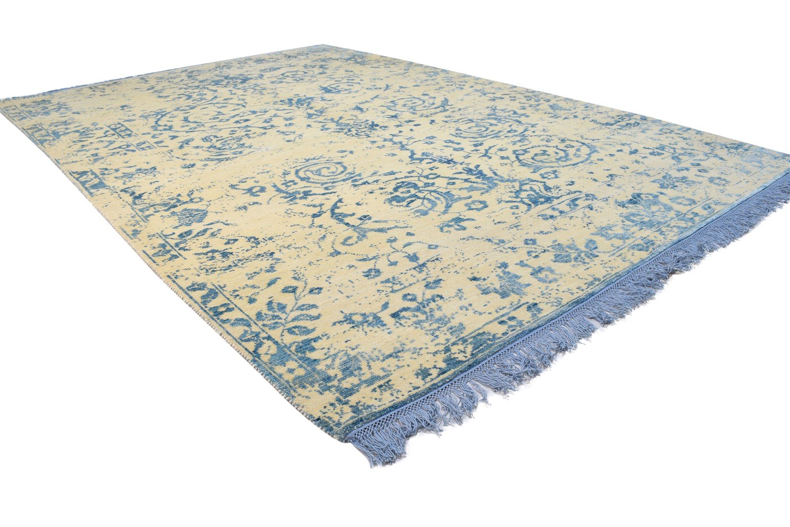 Beige Wool / Silk Rug 5X8 Modern Hand Knotted French Floral Room Size Carpet 7864312955029