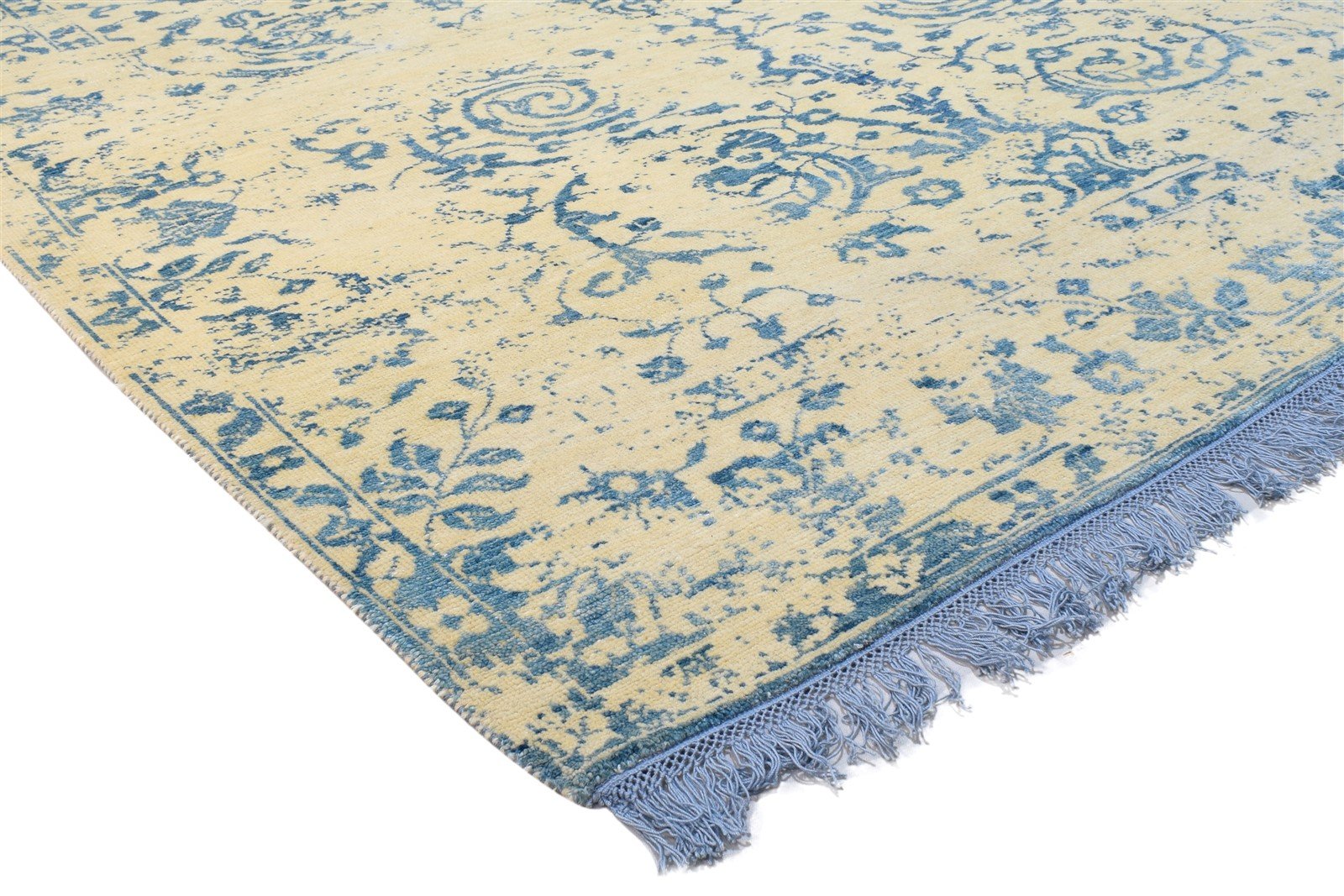 Beige Wool / Silk Rug 5X8 Modern Hand Knotted French Floral Room Size Carpet 7864312955029