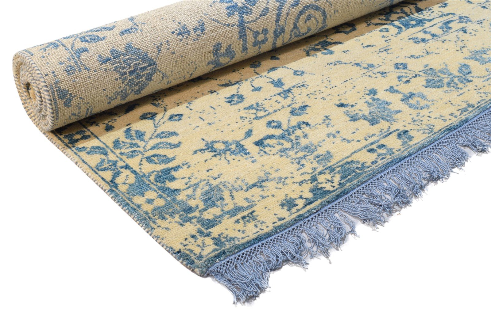 Beige Wool / Silk Rug 5X8 Modern Hand Knotted French Floral Room Size Carpet 7864312955029