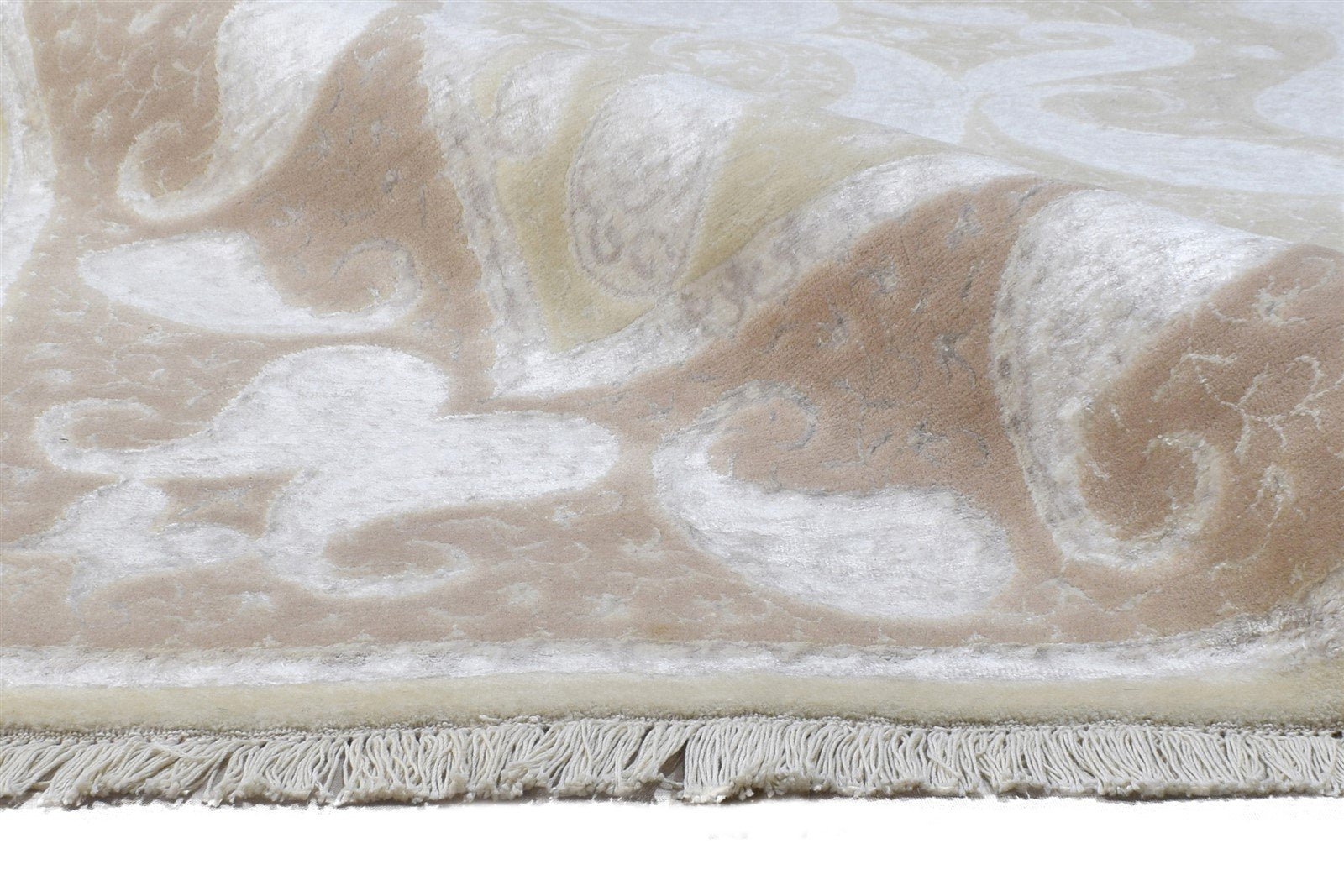 Beige Wool / Silk Rug 6' X 9' Persian Hand Knotted Mughal Oriental Large Carpet 7864903467157