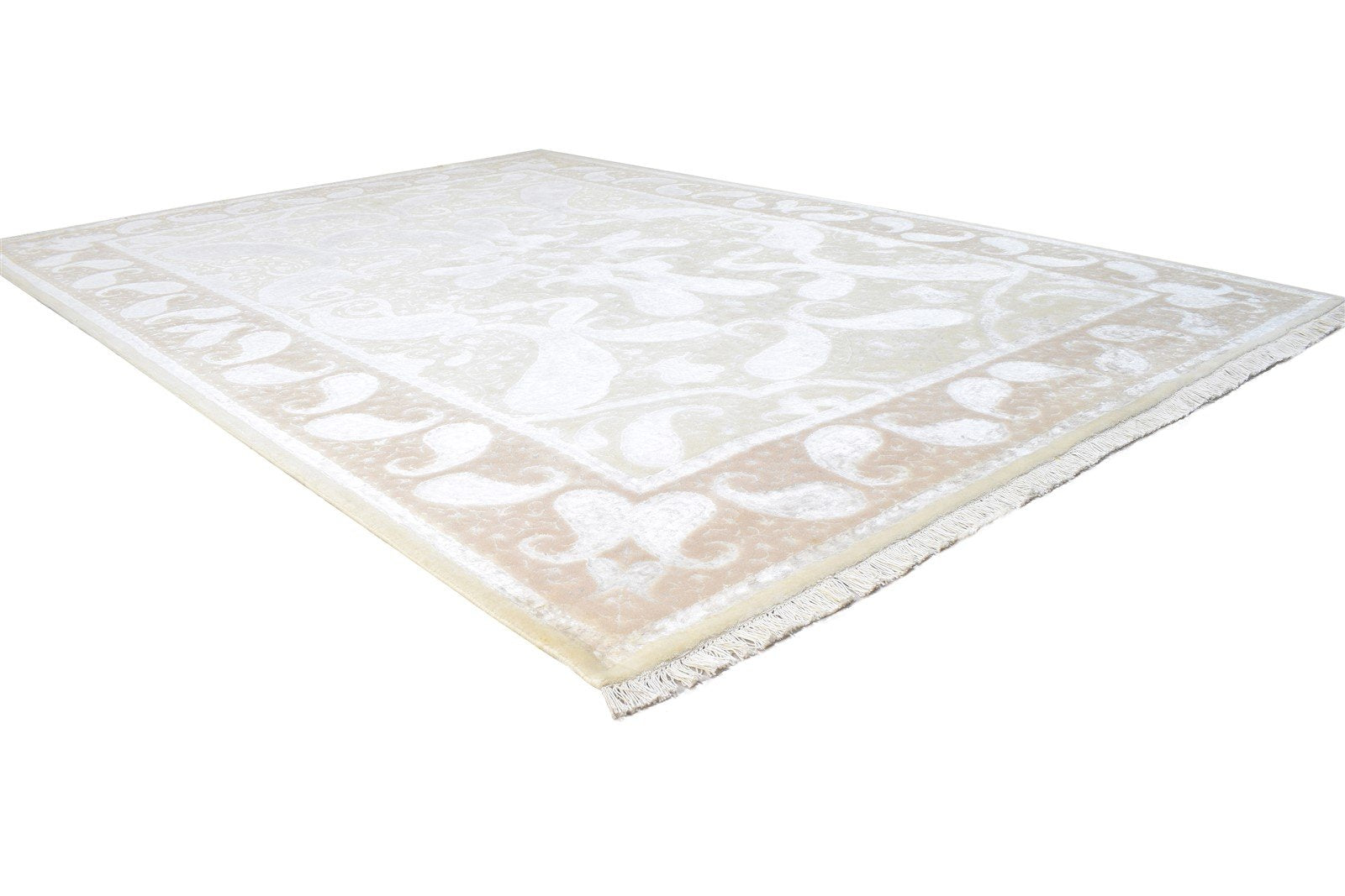 Beige Wool / Silk Rug 6' X 9' Persian Hand Knotted Mughal Oriental Large Carpet 7864903467157