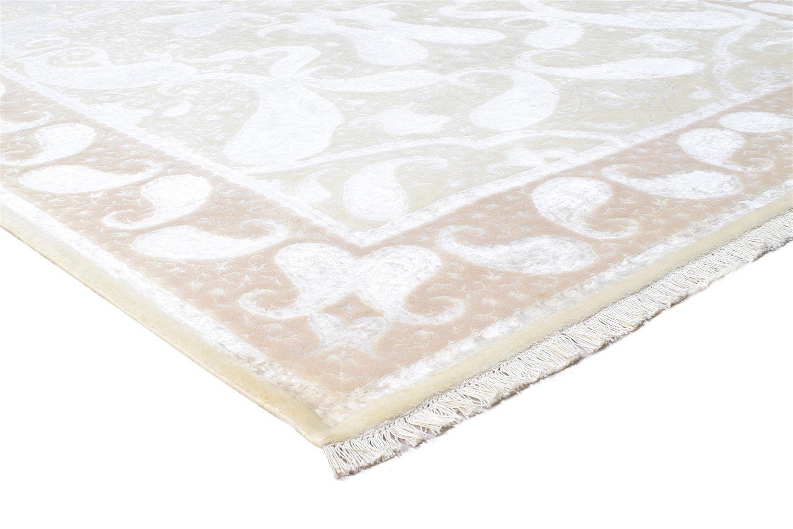 Beige Wool / Silk Rug 6' X 9' Persian Hand Knotted Mughal Oriental Large Carpet 7864903467157