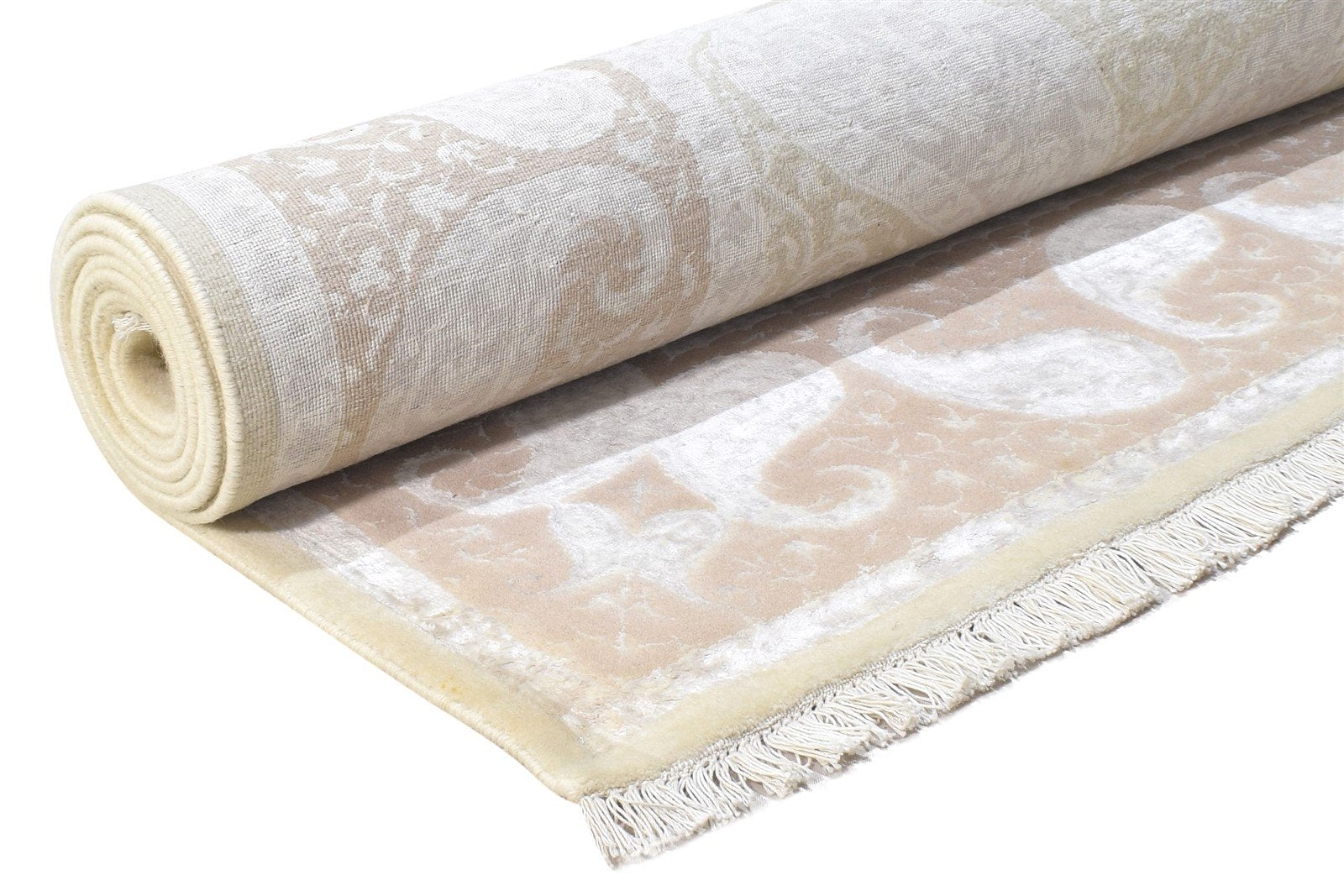 Beige Wool / Silk Rug 6' X 9' Persian Hand Knotted Mughal Oriental Large Carpet 7864903467157