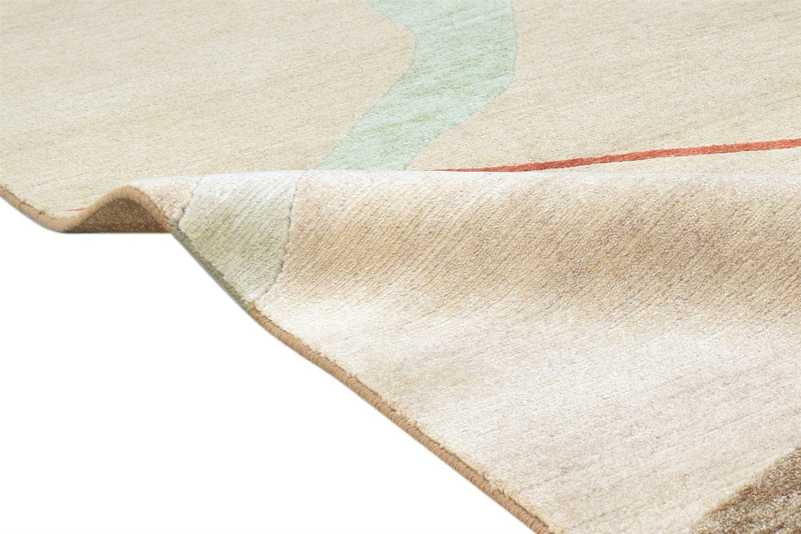 Beige Wool / Silk Rug 6X9 Modern Hand Knotted American Abstract Room Size 7865096929429