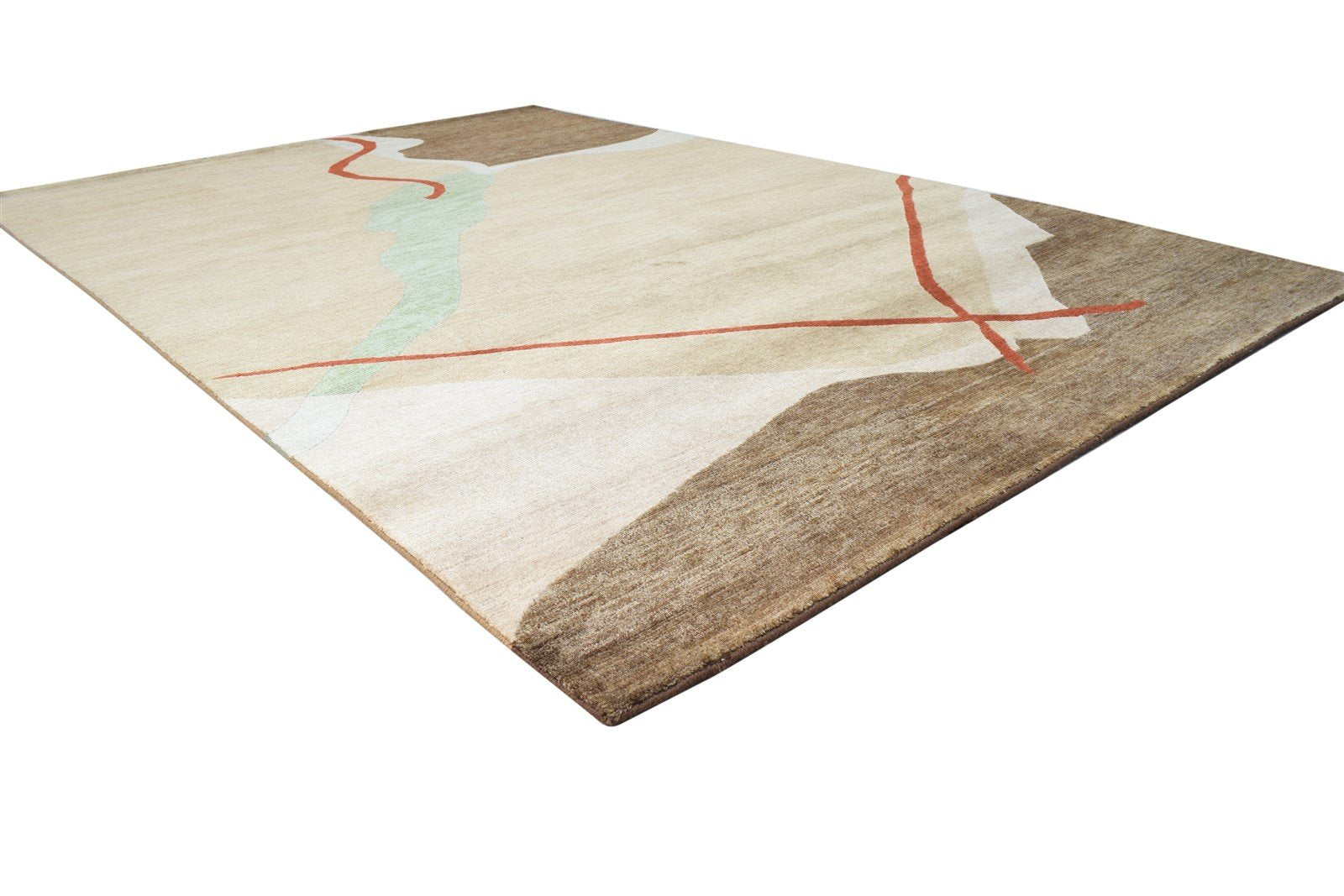 Beige Wool / Silk Rug 6X9 Modern Hand Knotted American Abstract Room Size 7865096929429
