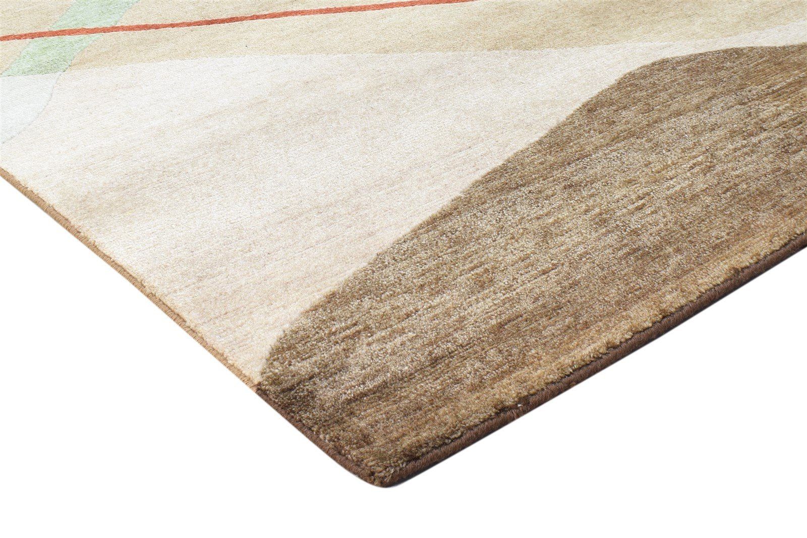 Beige Wool / Silk Rug 6X9 Modern Hand Knotted American Abstract Room Size 7865096929429