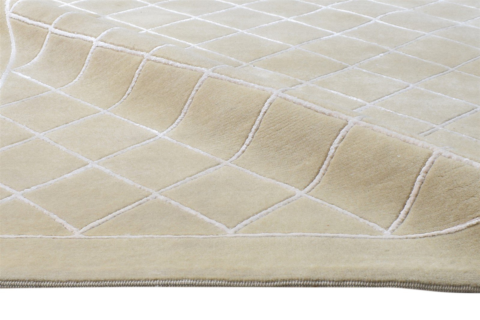 Beige Wool / Silk Rug 6X9 Modern Hand Knotted Moroccan Diamond Room Size Carpet 7864580145301